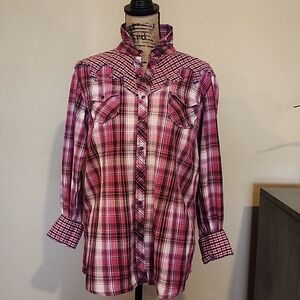 ARIAT Magenta Pink Plaid Button-Up Shirt (XL-tall)
